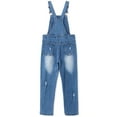 thumbnail image 2 of KIDSCOOL SPACE Girls Big Bibs Pockets Ripped Holes Washed Cotton Jeans Overalls,LightBlue,10-11 Years, 2 of 4