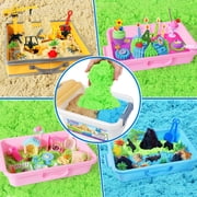 Billeeit 4.4 lbs Play Sand with Storage Sandbox, 4-Pack(2 Yellow, 1 Blue, 1 Green) Sensory Bin Refill Sand for Shaping, Molding, Self-Sticking Sand Sensory Toy for Kids 3+