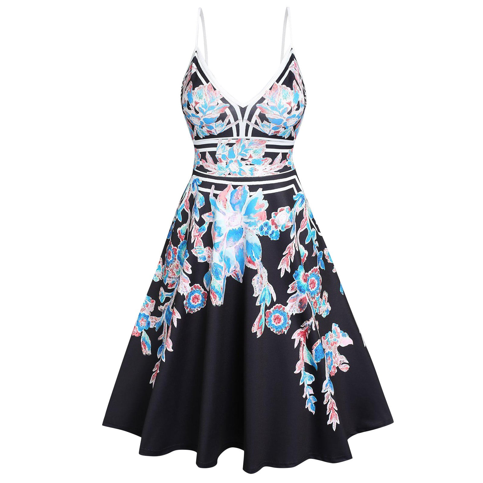 Women's Fashion Dress Sling Dress Retro Cute Print Skirt Dress Short ...