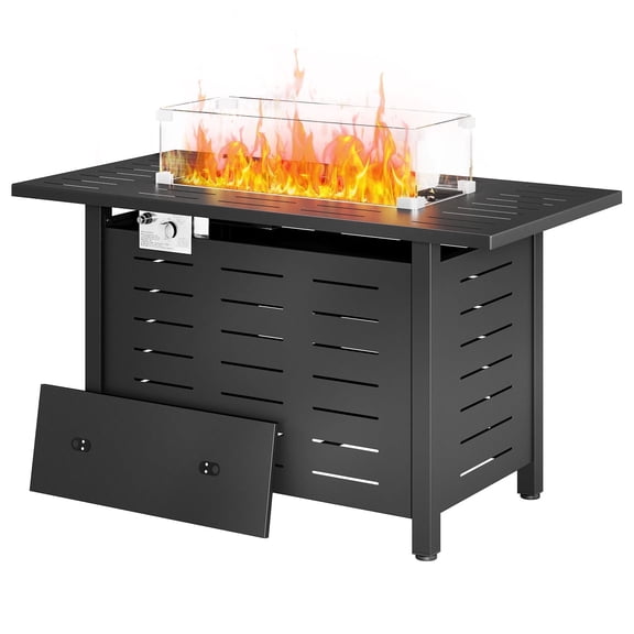 Clouddwell 45" Propane Fire Pit Table, 60,000 BTU Outdoor Patio Heater with Auto Ignition - Includes Glass Wind Guard, Removable Lid & Lava Rocks for Backyard, Deck, Garden (Black)