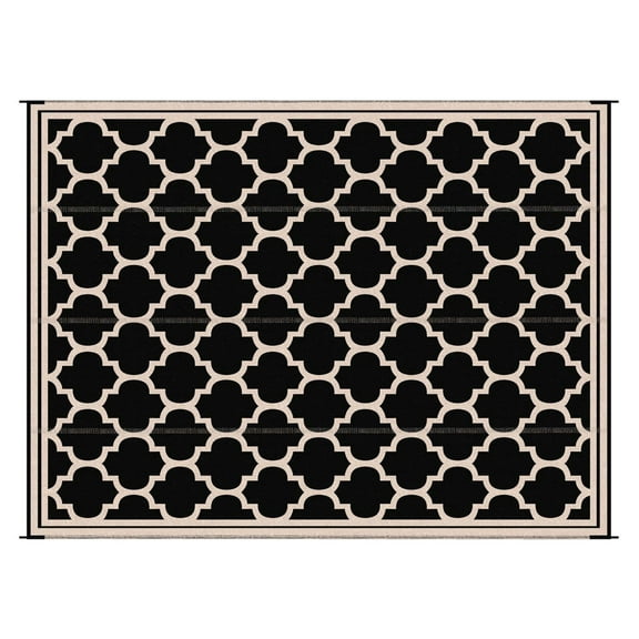 Outdoor Rug 9x12 Modern Reversible Plastic Rug for Patio Deck Camping Black Beige