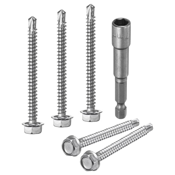 50-Pack Self-Drilling Screws for Metal, #8x1-3/4" 410 Stainless Steel Self-Tapping Sheet Metal Screws with Hex Driver Bit