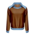 thumbnail image 4 of Women's Denim Patchwork Lapel Pullover, Casual Contrast Stitching Sweatshirt, Comfortable Knit Blouse, Fashion Collar Shirt, Streetwear Style Tops Brown L, 4 of 4
