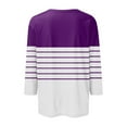 thumbnail image 5 of BRGZLK Womens 3/4 Length Sleeve Tops Fashion Striped Printed Tee Loose Round Neck Casual Basic T Shirt Purple M, 5 of 5