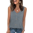 thumbnail image 2 of TGSLY V Neck Eyelet Embroidery Tank Tops for Women Dressy Casual Button Front Placket Sleeveless Vest Loose Fit Solid Color Tunic Shirts L, 2 of 9