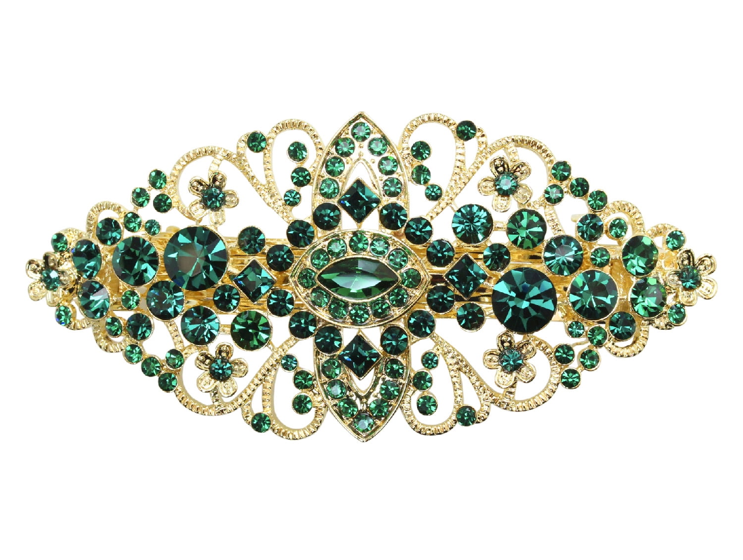 Faship Emerald Color Green Crystal Hair Barrette Clip Green