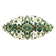 Faship Gorgeous Emerald Color Green Crystal Hair Barrette Clip - Green