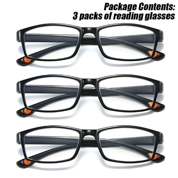 GJX 3 Pack Unisex Rectangular Plastic Frame Reading Glasses for Men and Women,Black 1.5 2.0 2.5 3.0 3.5