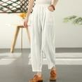 thumbnail image 4 of Womens Casual Embroidered Elastic Waist Loose Jogger Linen Pants with Pockets Wide Leg Palazzo Pants, 4 of 4