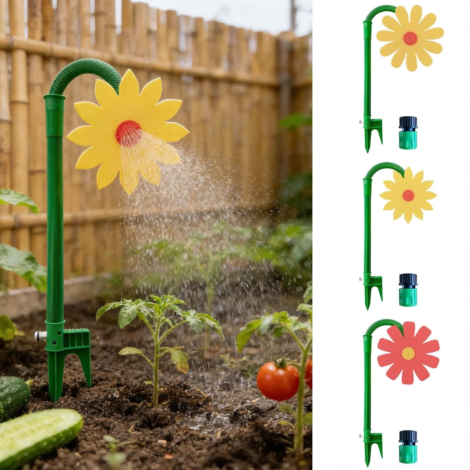 Dancing Flower Sprinkler 360° Rotating Lawn Sprinkler Toy for Kids, Yard Watering Summer Outdoor Fun for Dogs and Garden Decoration, Yellow
