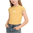 thumbnail image 2 of BFHHYA Girls Cotton Print Shirts Short Sleeve Crewneck Ruched Cropped Tops Tween Fashion Casual Summer T-Shirts Size 1-12 Years, 2 of 8