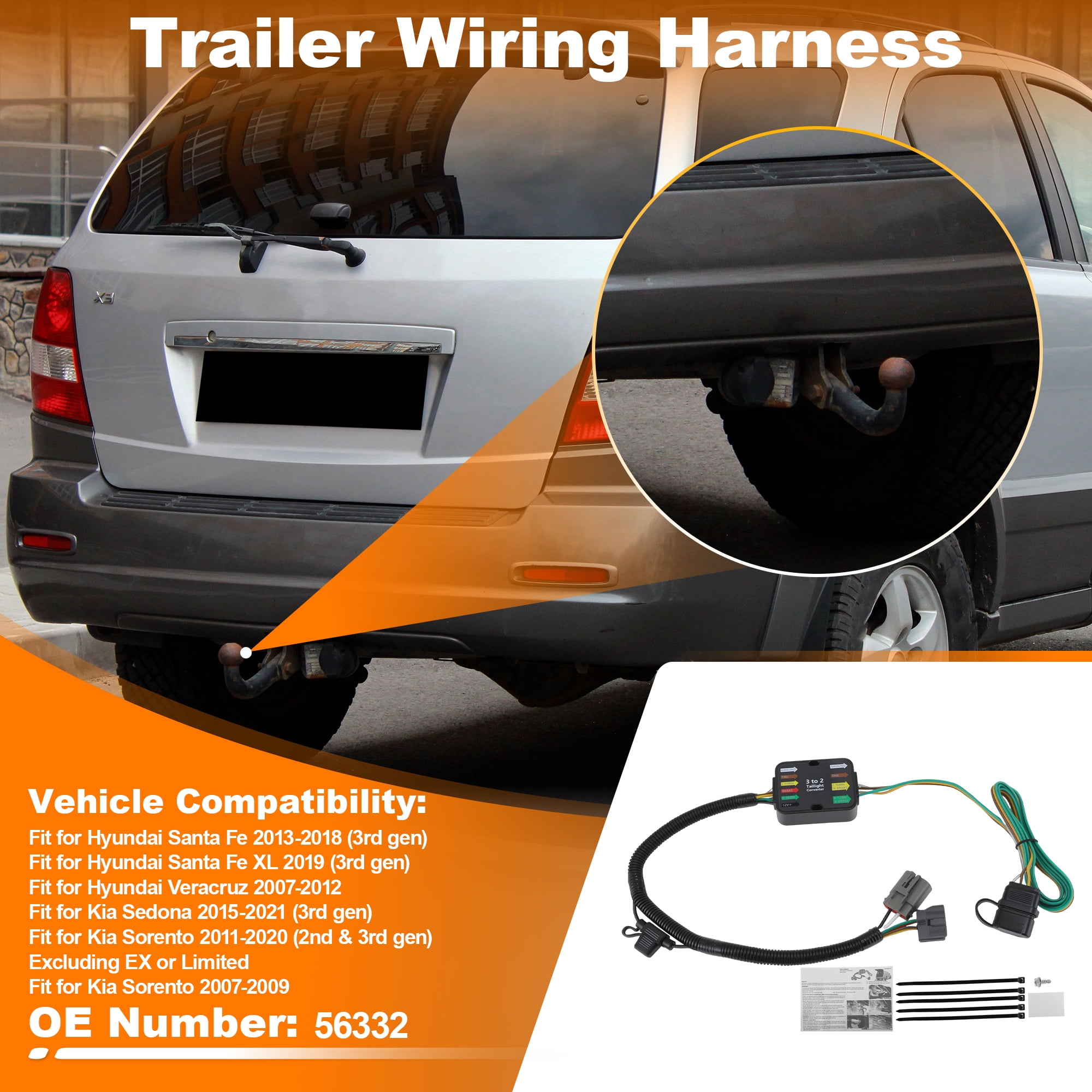 Unique Bargains 4 Pin Trailer Wiring Harness Kit for Hyundai Santa Fe and for Kia Sedona