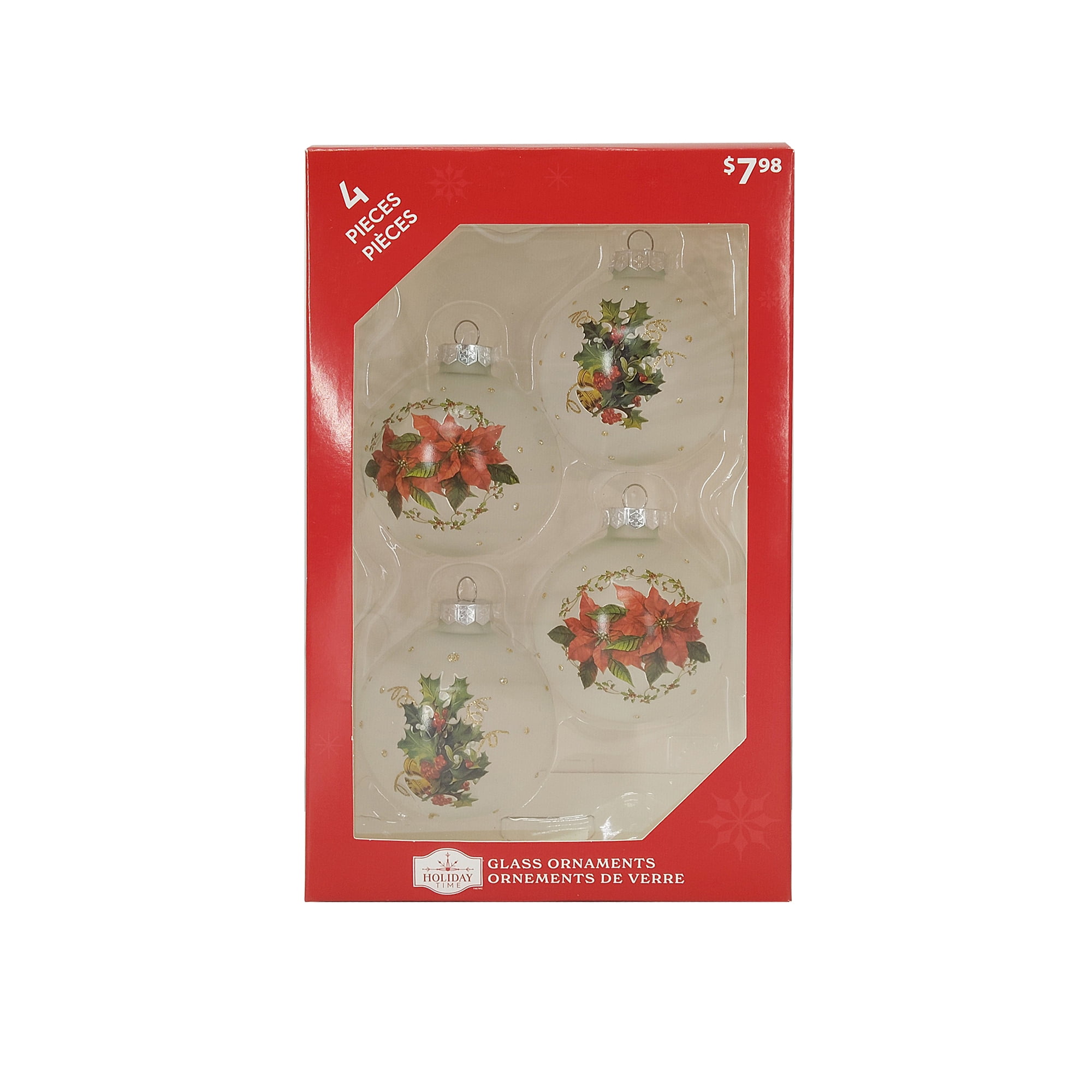 Décoration en verre Holiday Time, poinsettia, diamètre 65 mm, 4 carats Décoration en verre Holiday Time DIA 65 mm 4CT POINSETTIA