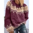 thumbnail image 3 of Suéter Fair para Mujer, Estilo Vintage, Grueso, de Cuello Redondo y Larga, de Punto, de Mohair, Cálido y de Gran Tamaño. Vino Tinto XL, 3 of 4