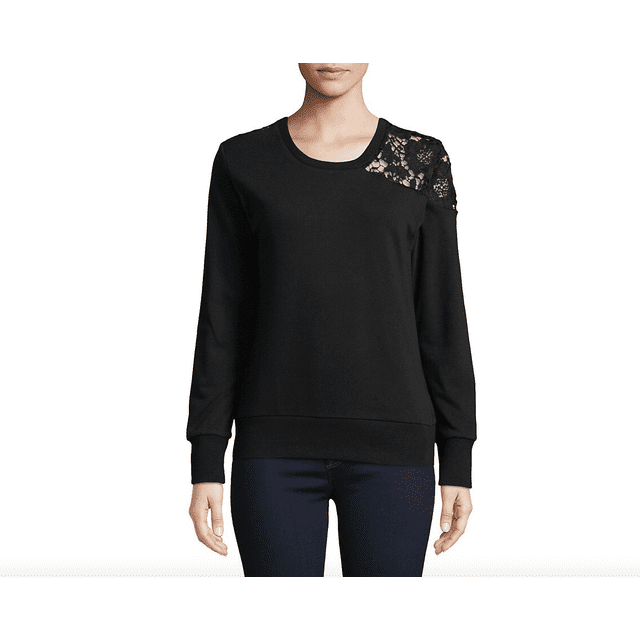 Buffalo David Bitton Lace Yoke Sweatshirt In Jet Black Size S