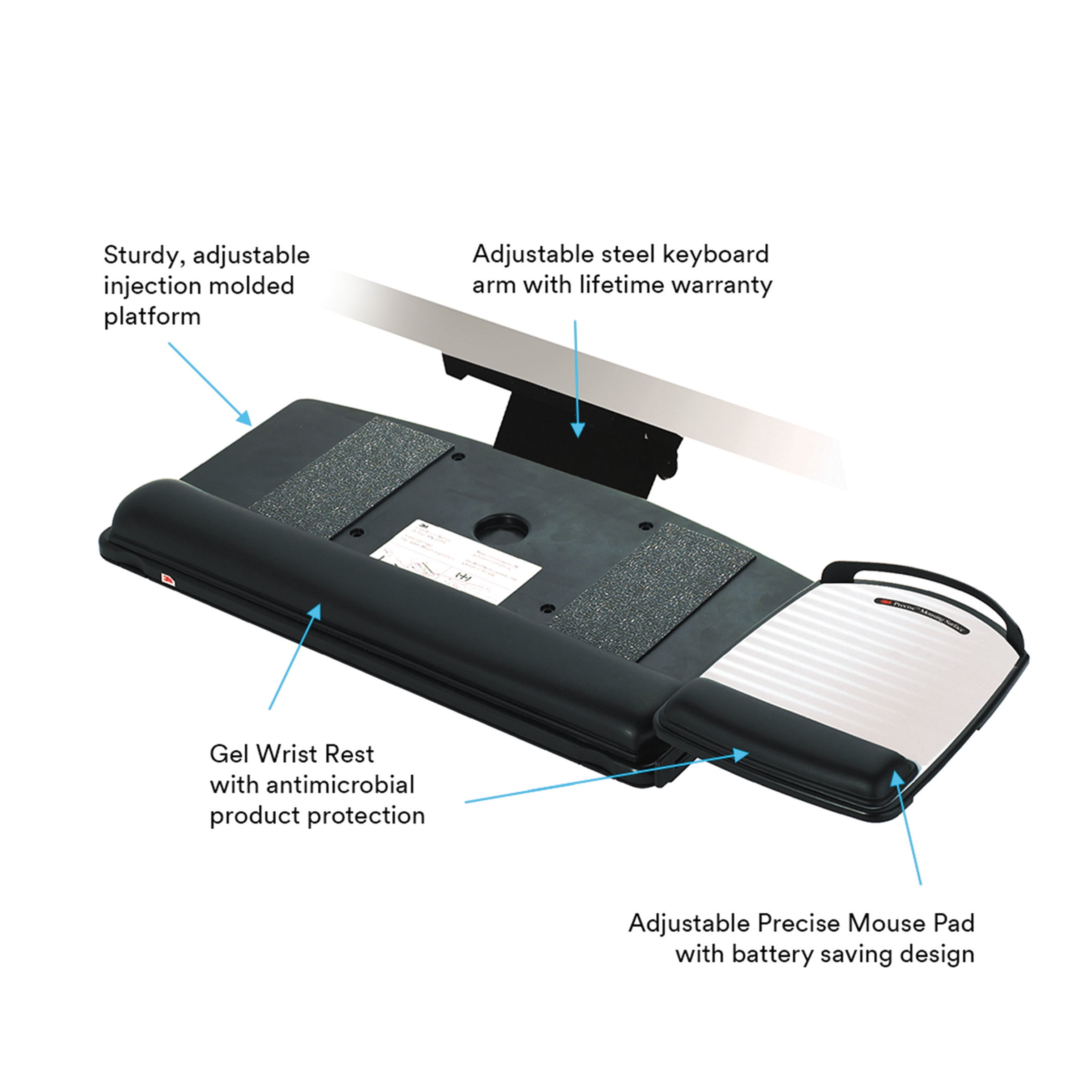 3M Adjust Keyboard Tray with Adjustable Keyboard and Mouse Platform