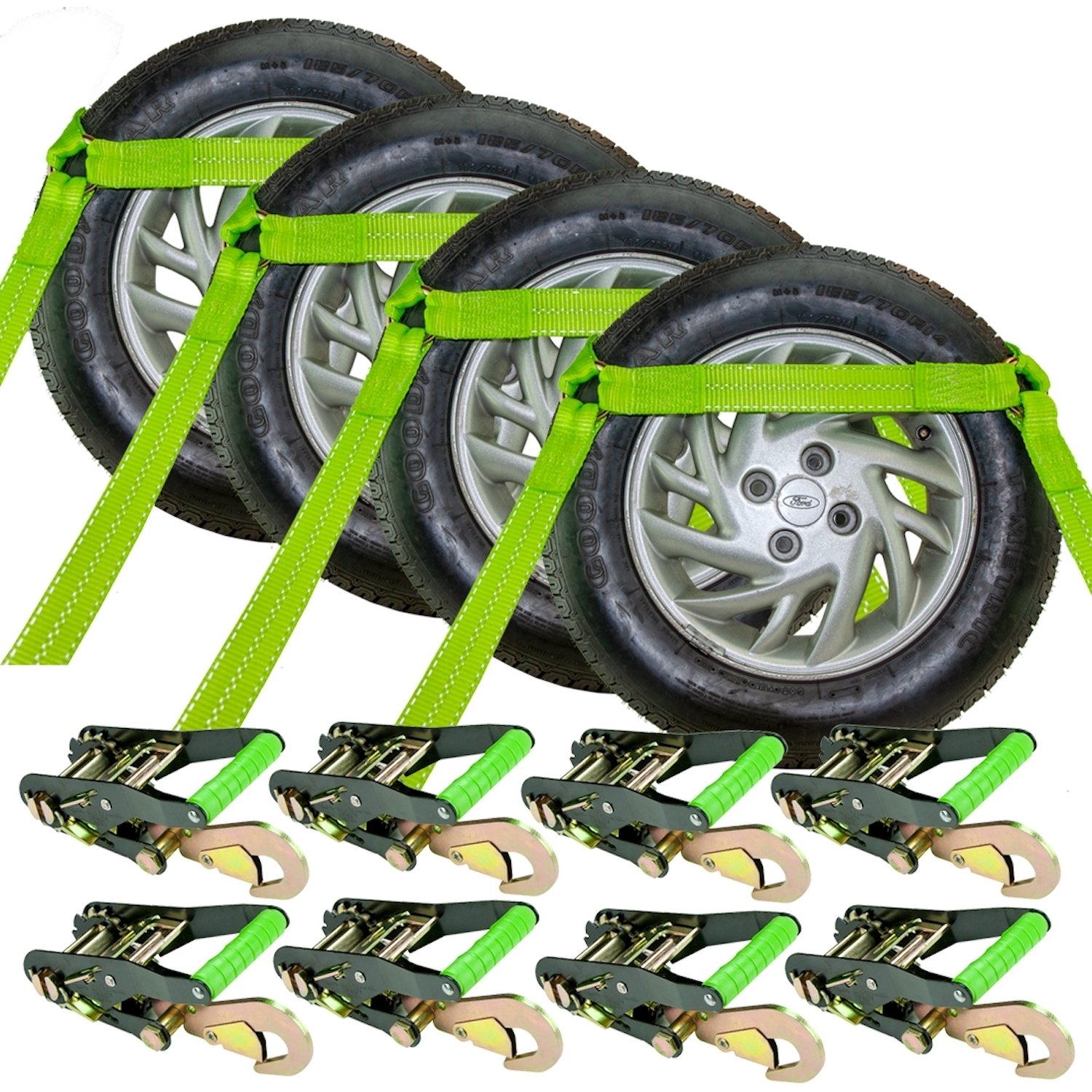 VULCAN Car Tie Down with Snap Hooks Side Rail 4 Pack HighViz