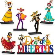 6 Pieces Day of The Dead Table Decorations Dia De Los Muertos Decor Wooden Sugar Skull Couple Desk Centerpieces for Halloween Mexican Fiesta Carnival Party Decoration Supplies