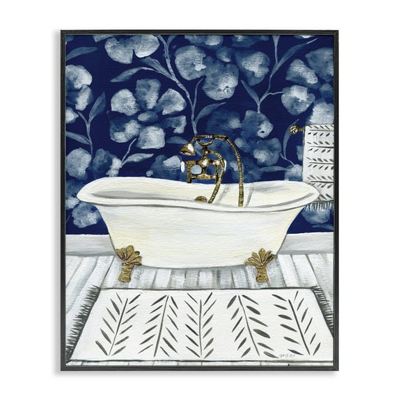 Stupell Industries Bold Blue Bathtub Typography Painting Black Framed Art Print Wall Art, 11 x 14