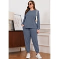 thumbnail image 3 of SHOWMALL Women's Plus Size 2 Piece Lounge Set Long Sleeve Top and Drawstring Jogger Pants Sweatsuit with Pockets, 3 of 8