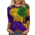 thumbnail image 2 of Cavosen Carnival Day Womens Tops 3/4 Sleeves Loose Fitting Holiday Mardi Gras Round Neck Shirts Colorful Graphic Print Blouse Festival Trendy Tops Casual Going out T-Shirts Purple 2XL, 2 of 5