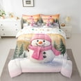 thumbnail image 2 of Feelyou Girly Pink Snowman Bedding Comforter Set 7pcs, Dreamy Fairy Tale Queen Bedding Sets, Christmas Tree Snowflake Reversible Queen Sheet Sets, Microfiber Bedroom Decor, 2 of 7