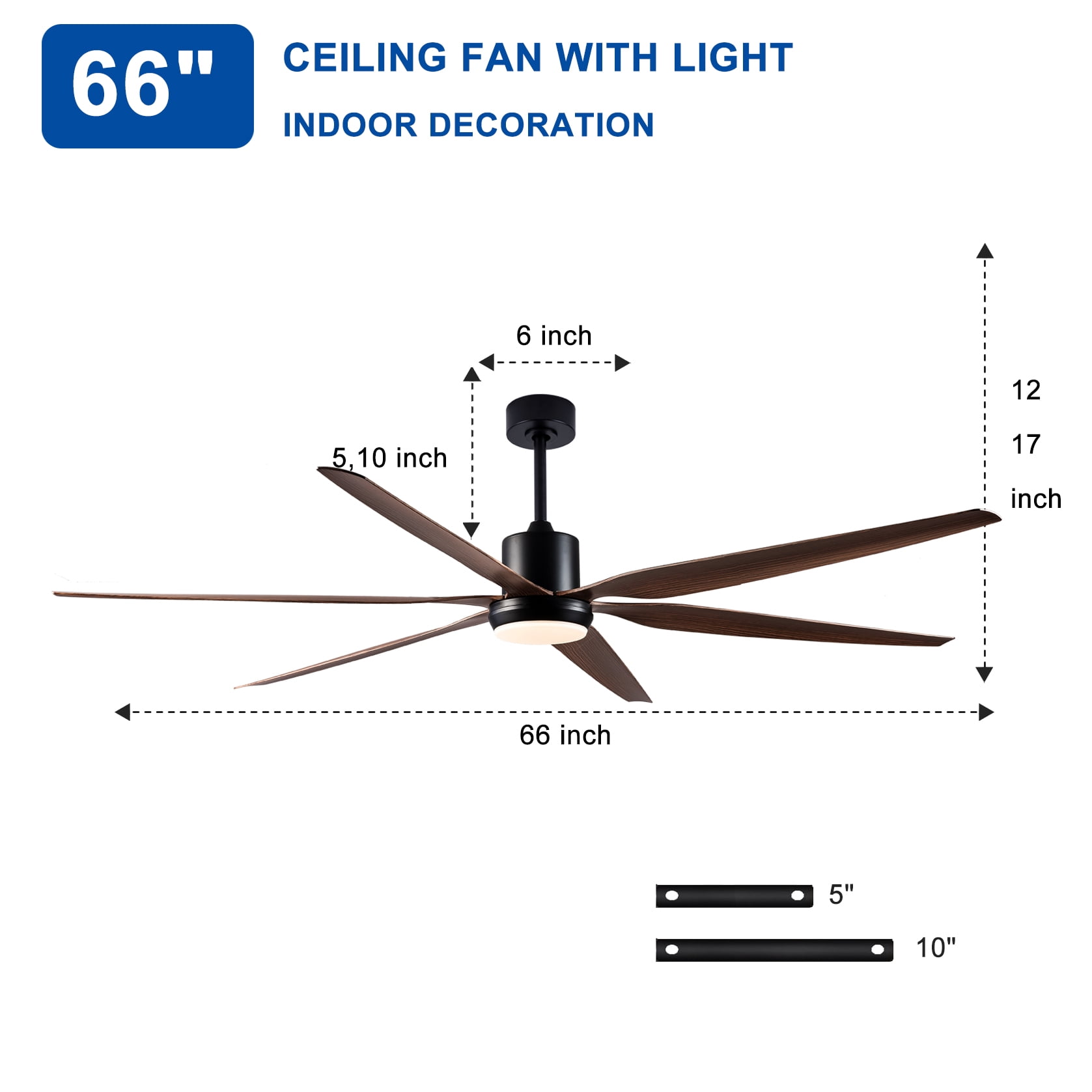 Mintazer 66 in Ceiling Fan with Dimmable LED Light, Farmhouse Ceiling Fan with Remote for Bedroom Living Room, Black