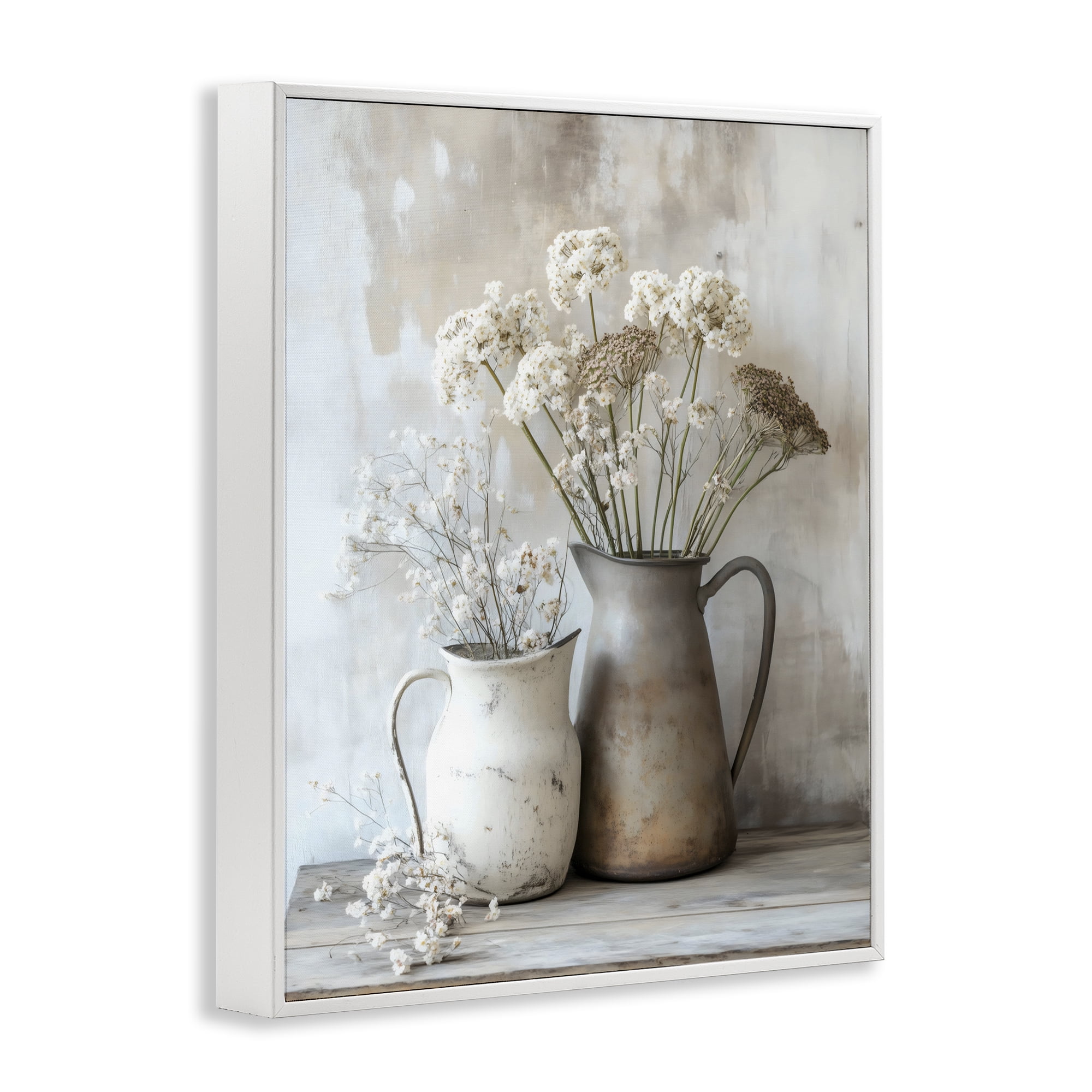 Stupell Industries Rustic Flower Arrangement in Pitchers White Framed Giclee Art, design by Creative Studio