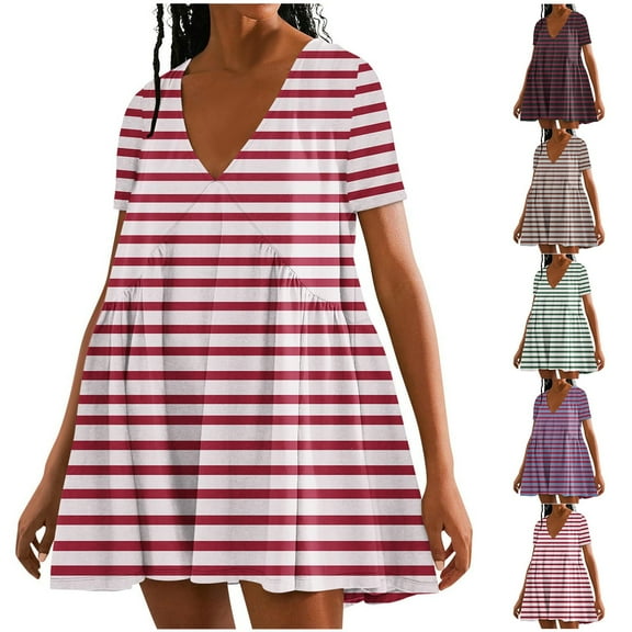 Kmdttou Womens Short Sleeve Sweater Dresses Women's Solid Color Summer Short Sleeved Dress