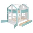 thumbnail image 4 of Full-Over-Full Two-Tone Accent Bunk Bed Frame with Cabinet, Drawers & Shelves, Modern Storage Kids Bed with LED Light Strip, 4 of 10