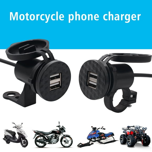 GARVALON 1Pcs Dual USB Motorcycle Mobile Phone Charger for ATV and Motorcycle in Black ABS Design