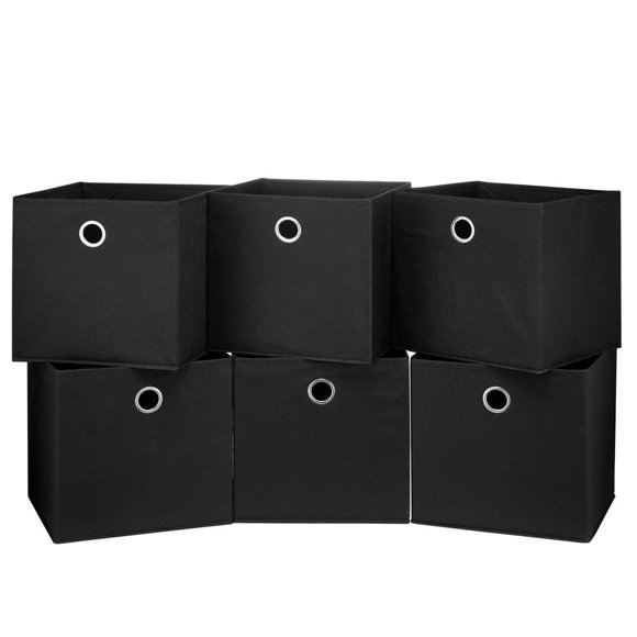 Contenedores de almacenamiento de cubos de tela, cajas de almacenamiento de cubos negras de 11x11x11 con ojal, cestas decorativas de tela plegable, inserciones de cubos de cubículo, cajón de almacenam