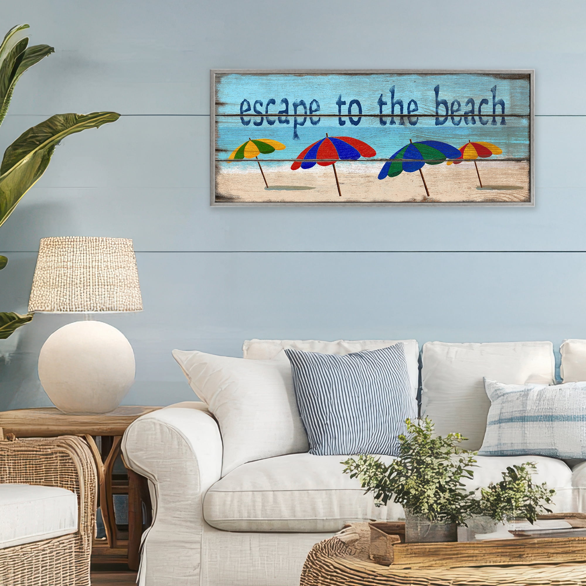 Stupell Industries Beach Escape Umbrellas Gray Framed Giclee Art, design by Gail Fraser