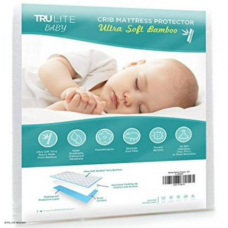 Baby Crib Mattress Protector Pad - The Softest Bamboo Rayon Fiber Quilted Terry - Waterproof & Hypoallergenic - Protect from Dust Mites & Mold - TRU Lite Bedding Crib