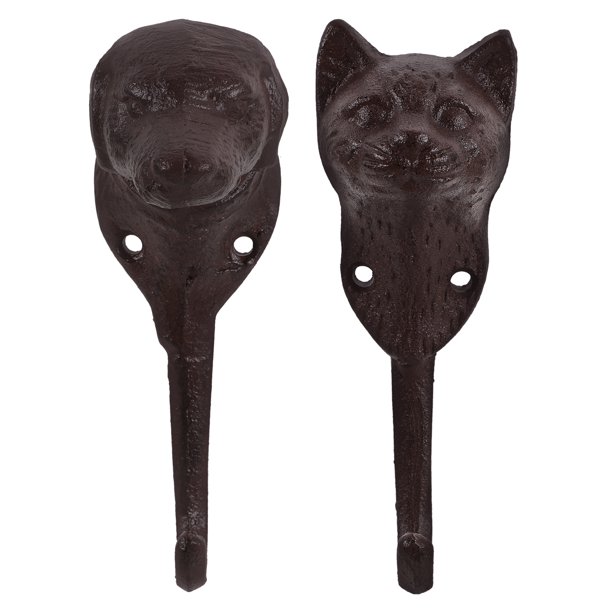 2 ganchos decorativos vintage de hierro fundido con forma de perro y gato para colgar en la pared