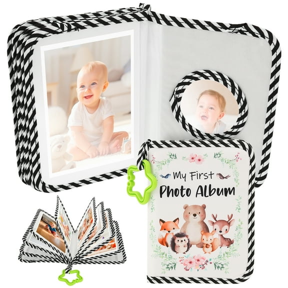 Threns Soft Cloth Baby Photo Album Safe Baby Memory Album Book with Mirror and Hook Cute Newborn Family Memory Picture Book Holds 17 Pictures for Kids Newborn