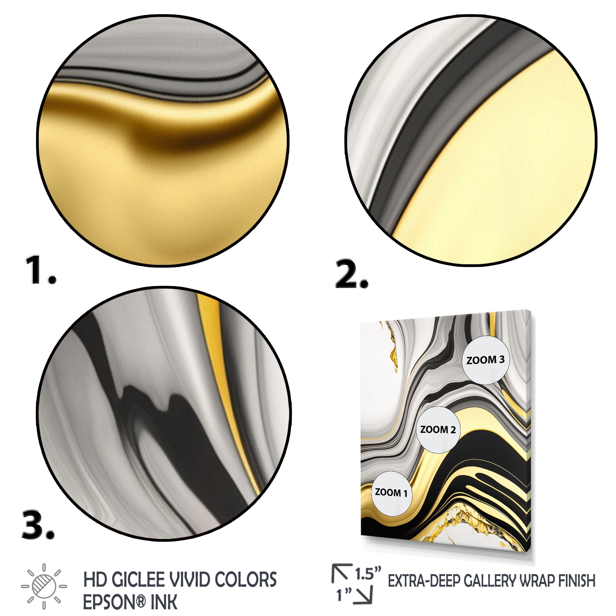 Designart Abstract Geode Marble Waves Gold III Canvas Wall Art