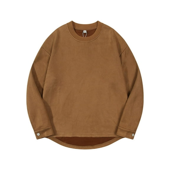 Kaemgyyd Long Sleeve Shirts for Men Vintage Solid Color Crew Neck Casual Tops Suede Fall Winter Warm Tee Clothes
