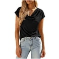 thumbnail image 2 of Htigea Women's Short Sleeve Tops Summer Cowl Neck Business Shirts Solid Color Office Work Dressy Blouses Black S, 2 of 8