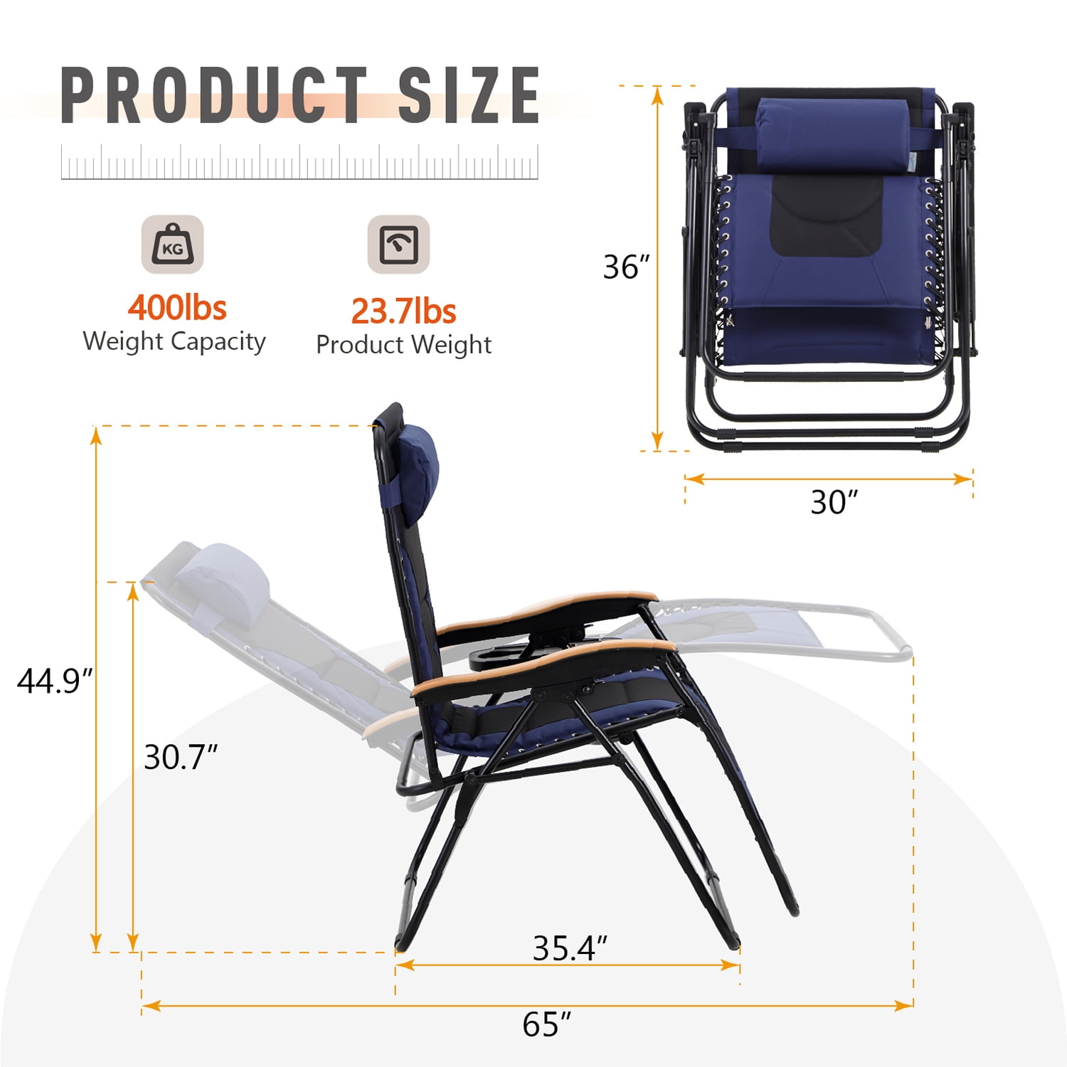 MF Studio Oversized Padded Zero Gravity Chair Outdoor Patio Recliner with  Adjustable Headrest and Cup Holder - Walmart.com