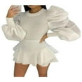 thumbnail image 1 of Women Tees Patchwork Elegant Puff Long Sleeve Jumper Pullover Tops, 1 of 2