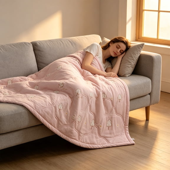 Cute Print Small Summer Quilt Lightweight Breathable Cooling Fiber Travel Blanket Machine Washable for Nap Camping Use