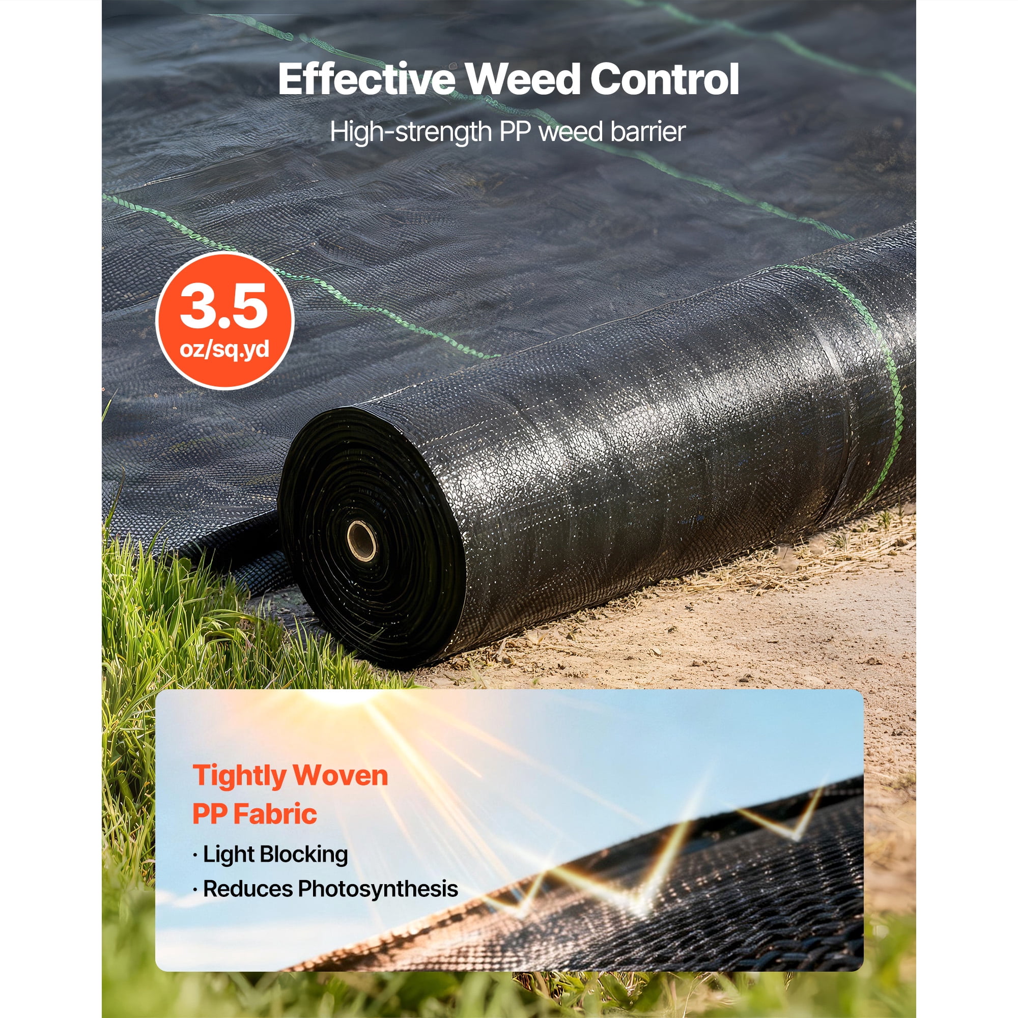 KFFKFF Durable Weed Barrier Fabric, 13x115FT 3.5oz Landscape Fabric, Woven Ground Cover for Weed Control, Garden Fabric for Landscaping, Geotextile Gardening Mat, Black