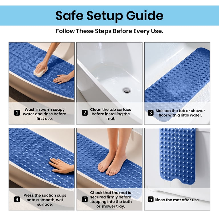 Lux Decor Non-Slip Bath Mat 2-Pack, Navy, 40" x 16" photo 2