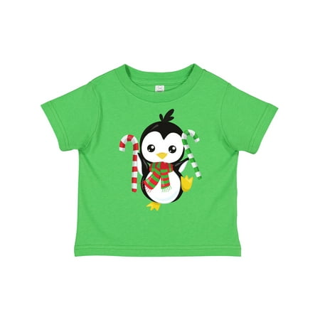 

Inktastic Christmas Penguin Penguin with Scarf Candy Cane Gift Toddler Boy or Toddler Girl T-Shirt