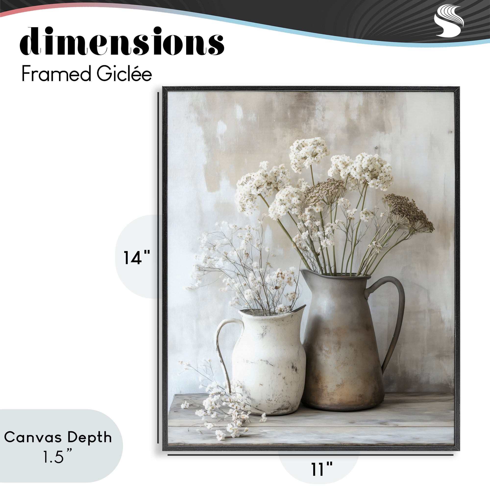 Stupell Industries Rustic Flower Arrangement in Pitchers Black Framed Giclee Art, design by Creative Studio
