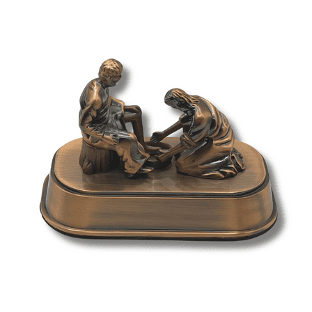 3 ARCHES USA Copper Jesus Washing Disciple's Feet Statue - Religious Little Jesus Figures & Christian Home Decor - Spiritual Table Centerpiece - Meaningful Biblical Present (Large 4.5")