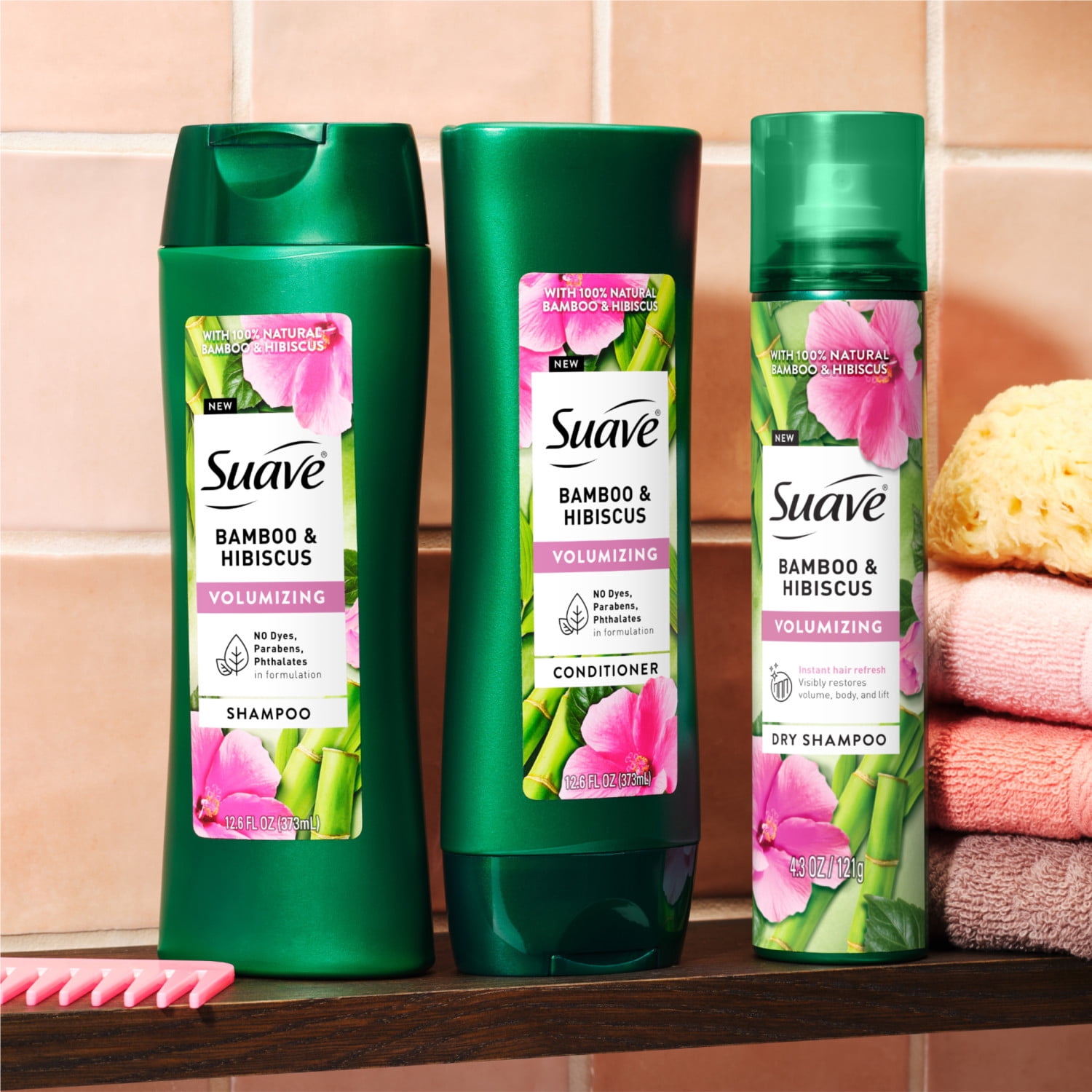 (3 pack) Suave Bamboo & Hibiscus Volumizing Dry Shampoo, for Restoring Body & Lift, 4.3 oz