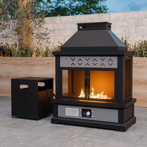 EAGLE PEAK Outdoor Propane Gas Fireplace with Tank Table, 50000 BTU Modern Fireplaces with CSA Certified & PVC Cover