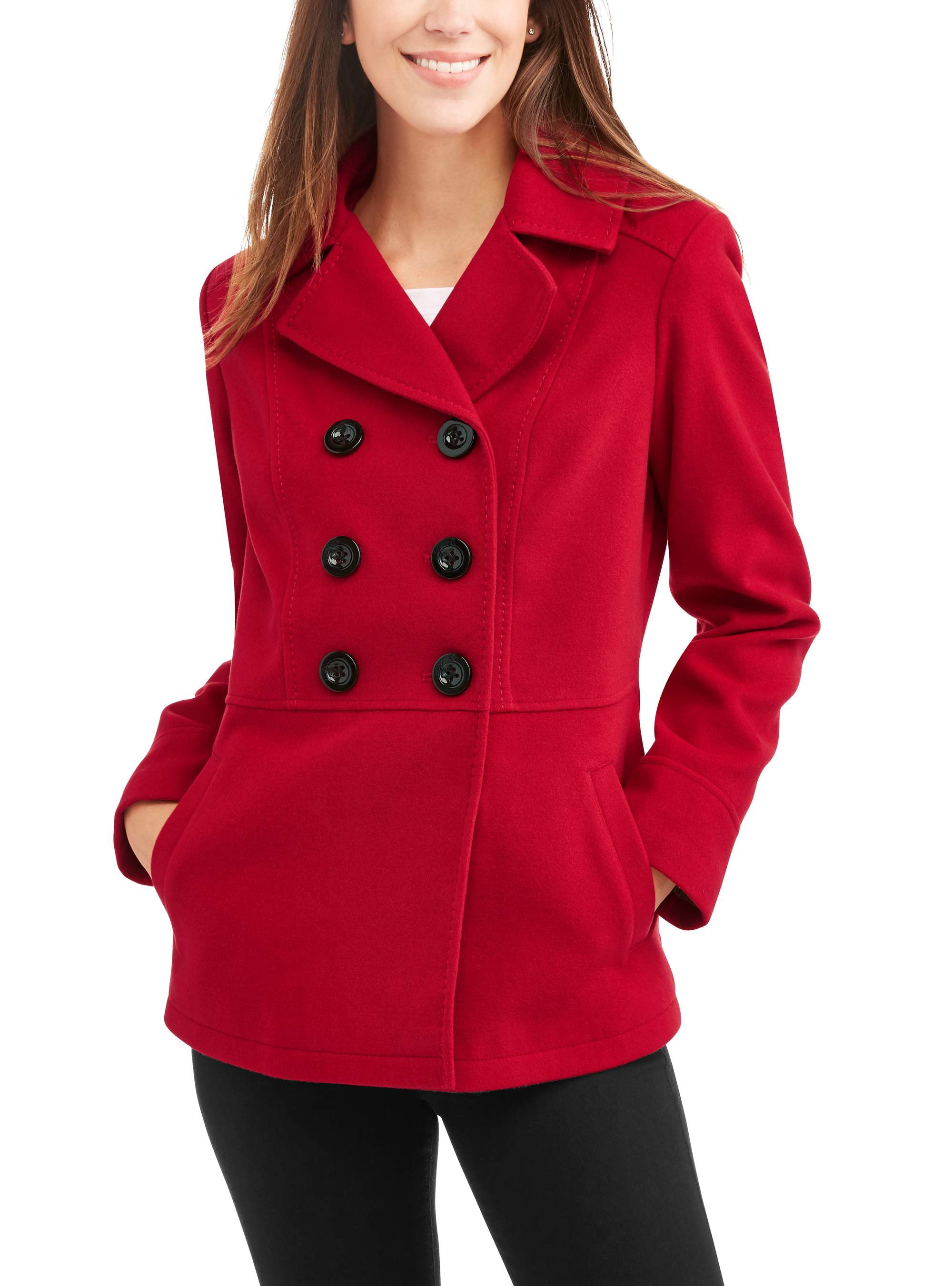 Faded Glory Women's DoubleBreasted Faux Wool Peacoat With Hood
